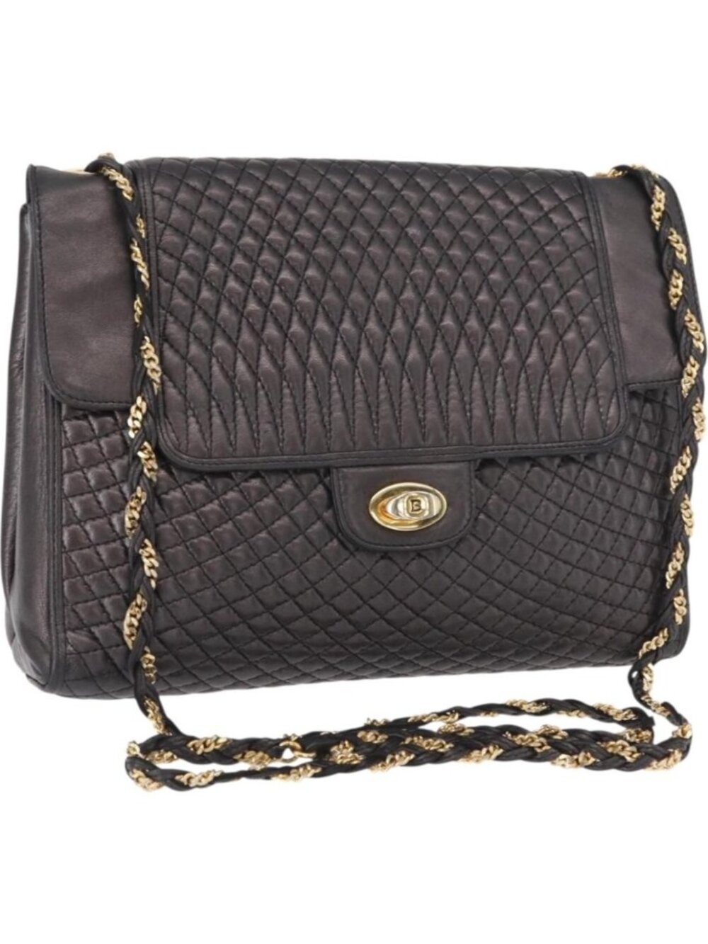 BALLY Chain Shoulder Bag Leather Black Gold